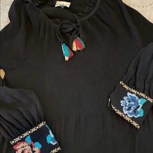 Embroidered long sleeve sheer blouse